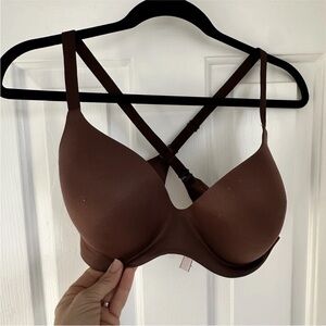 Victoria’s Secret Perfect Shape Bra 34DD Criss Cross Straps Brown EUC
